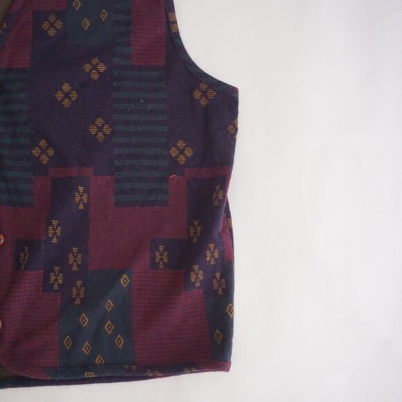 417 by Van Heusen Knit Vest Burgundy Geometric Pattern 90s Eclectic Grandpa XL - Picture 4 of 9